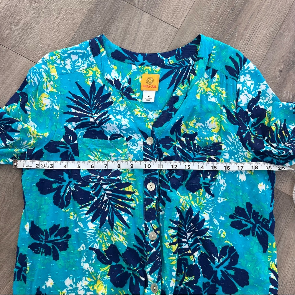 Ruby Rd Tie Front Button Up Tropical Printed Shir… - image 7
